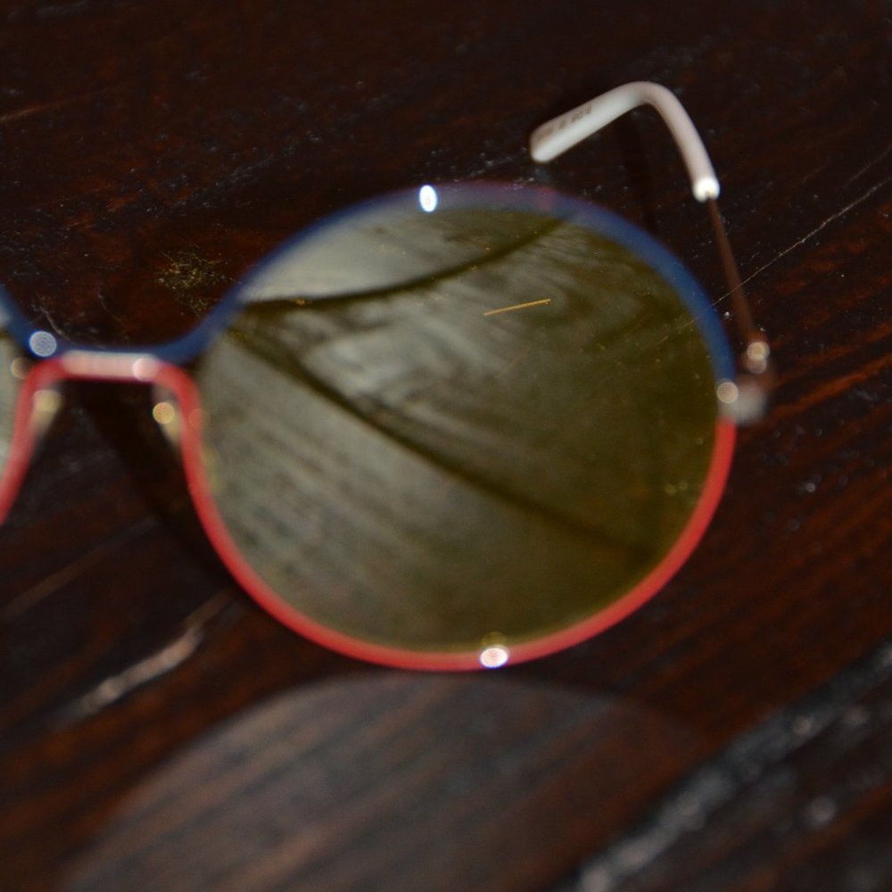 RARE GUCCI YELLOW ROUND GOLD DOUBLE G RED BLUE ITALY OVERSIZED SUNGLASSES GG395S - Picture 5 of 14